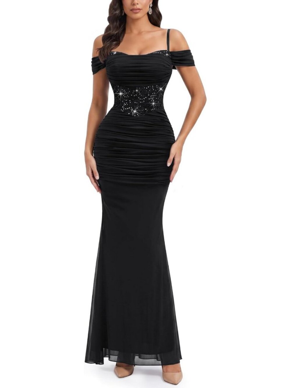 Elegant Off Shoulder Lace Maxi Dress | Retro Mesh Formal Gown for Events